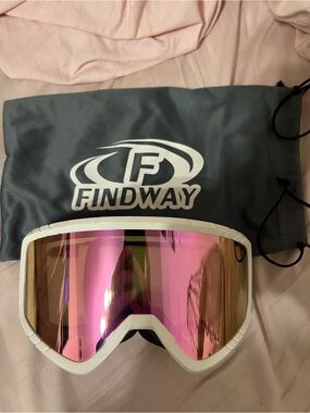 Findway Women’s White Ski Goggles with Pink Mirrored Lens